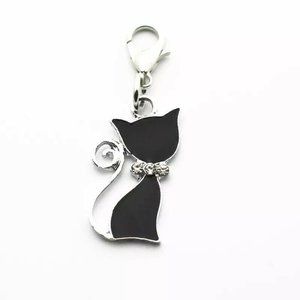 Mmblack and silver Cat Clip on Charm with Lobster